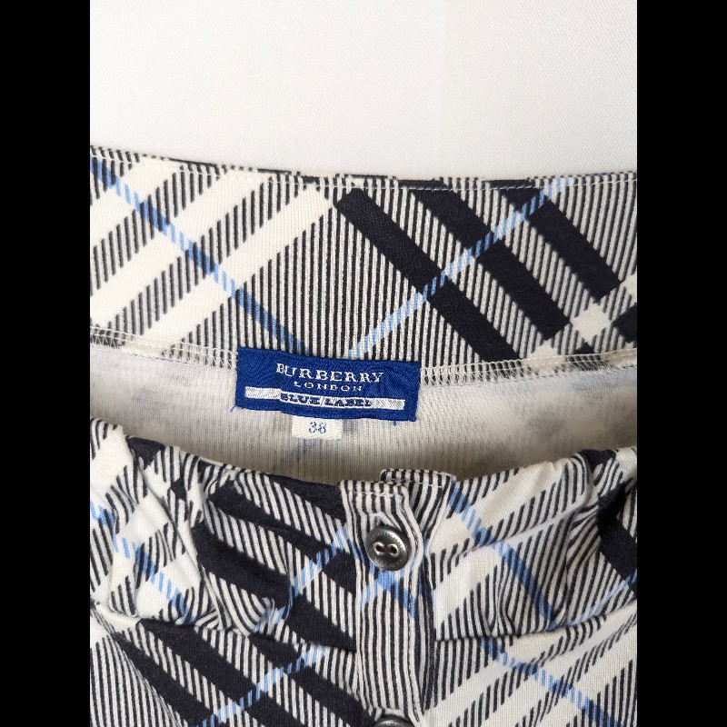 莉亞精品♡burberry 藍斜格紋平口上衣 尺碼38 二手美品-2