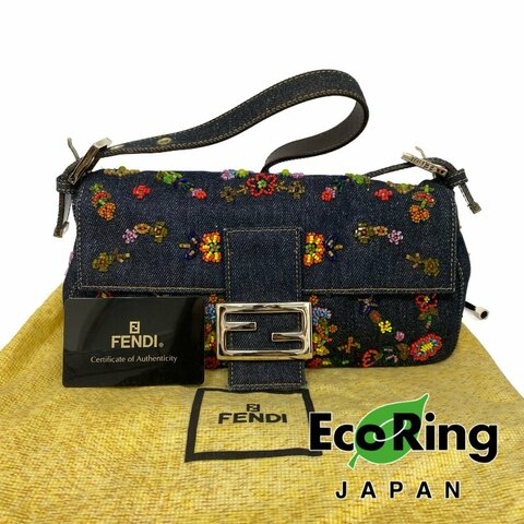 △ Fendi 芬迪 Navy Denim Beads Shoulder Bag 深藍色牛仔布串珠肩背袋 -257026034