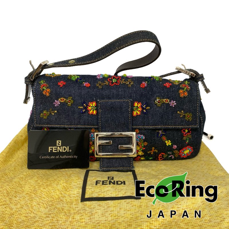 △ Fendi 芬迪 Navy Denim Beads Shoulder Bag 深藍色牛仔布串珠肩背袋 -257026034-0