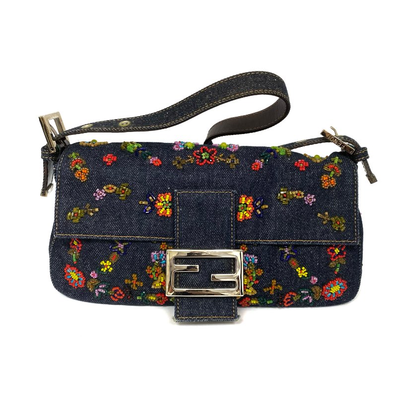 △ Fendi 芬迪 Navy Denim Beads Shoulder Bag 深藍色牛仔布串珠肩背袋 -257026034-1