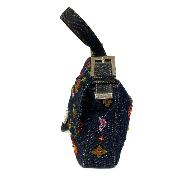 △ Fendi 芬迪 Navy Denim Beads Shoulder Bag 深藍色牛仔布串珠肩背袋 -257026034-3