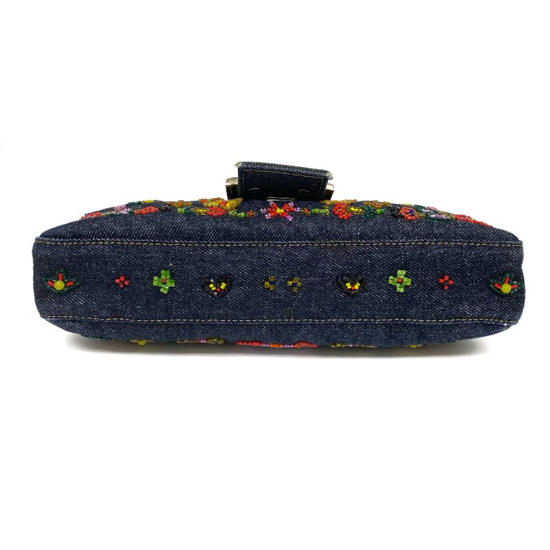 △ Fendi 芬迪 Navy Denim Beads Shoulder Bag 深藍色牛仔布串珠肩背袋 -257026034-5