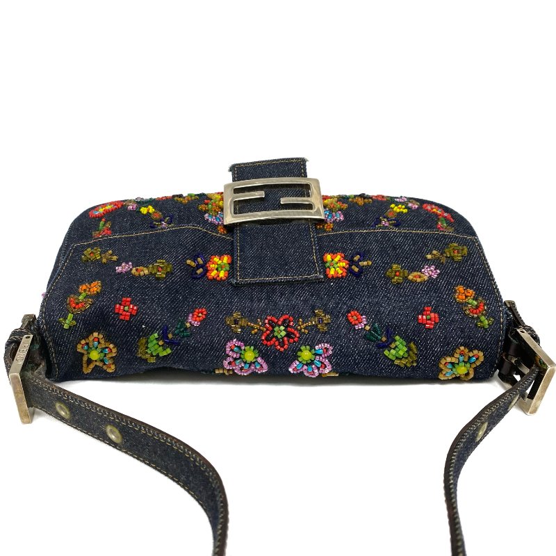 △ Fendi 芬迪 Navy Denim Beads Shoulder Bag 深藍色牛仔布串珠肩背袋 -257026034-6