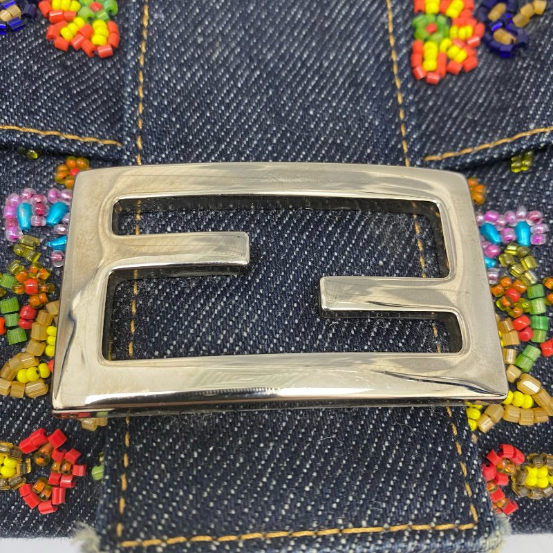 △ Fendi 芬迪 Navy Denim Beads Shoulder Bag 深藍色牛仔布串珠肩背袋 -257026034-12