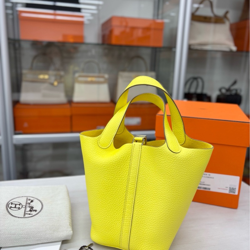 【全新閒置】 Hermes 0Y檸檬酒黃18菜籃子 B刻 tc 手提包-1