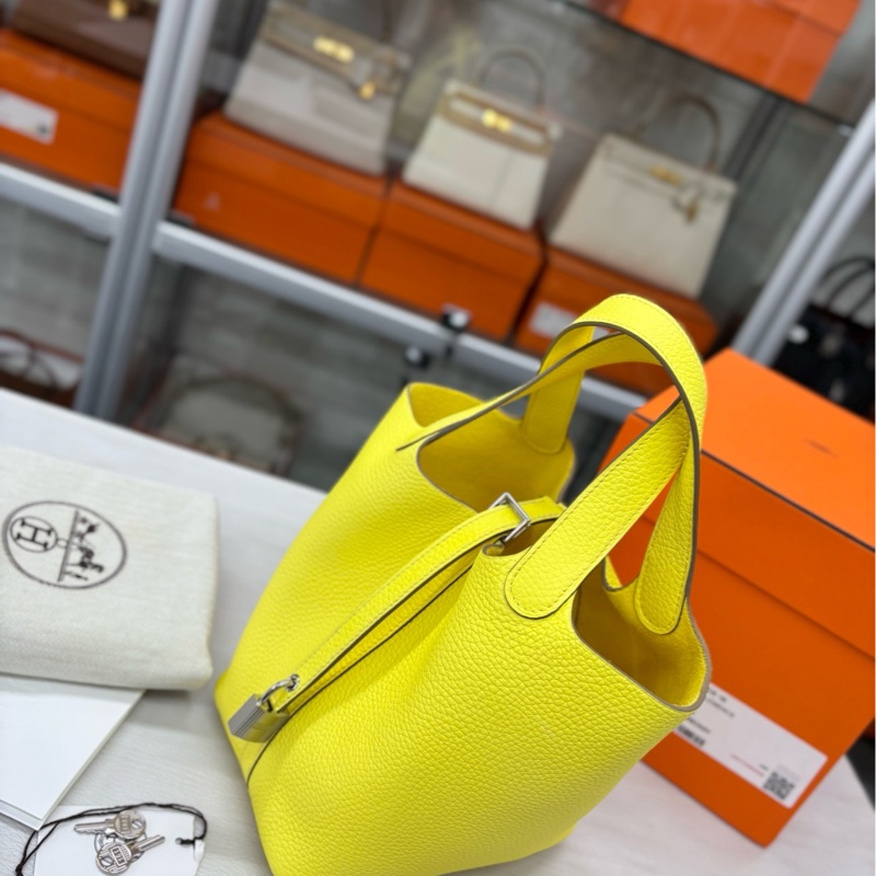 【全新閒置】 Hermes 0Y檸檬酒黃18菜籃子 B刻 tc 手提包-2