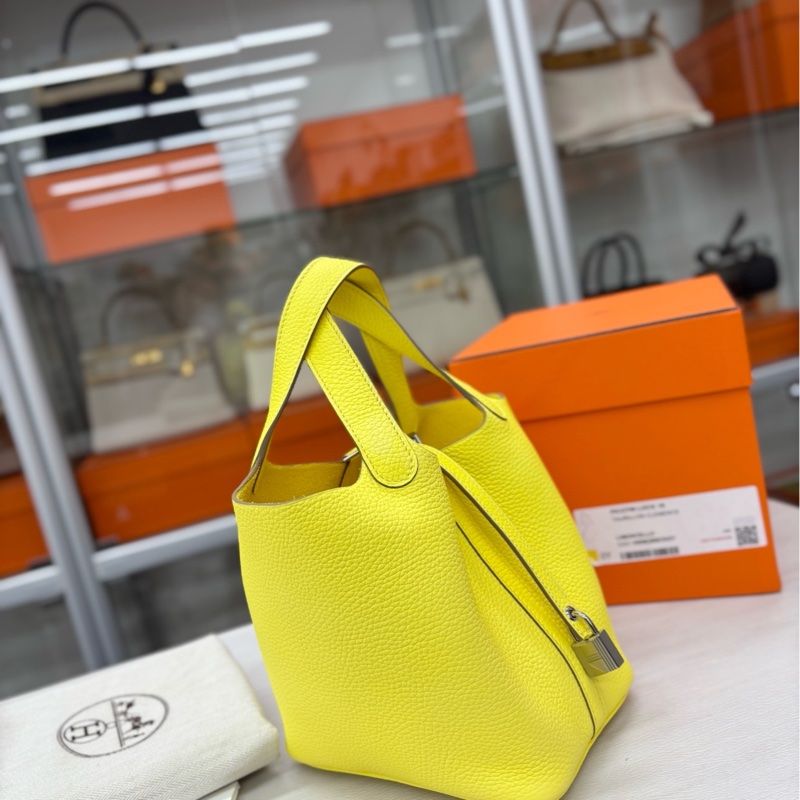 【全新閒置】 Hermes 0Y檸檬酒黃18菜籃子 B刻 tc 手提包-3