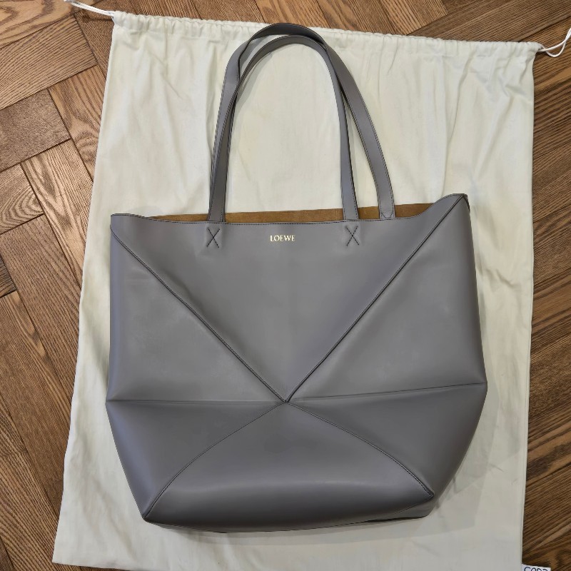LOEWE PUZZLE FOLD XL 超大型納帕小牛皮托特包/珍珠灰色 (男女可用)-1