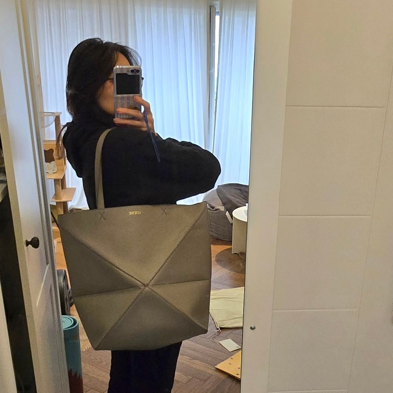LOEWE PUZZLE FOLD XL 超大型納帕小牛皮托特包/珍珠灰色 (男女可用)-5