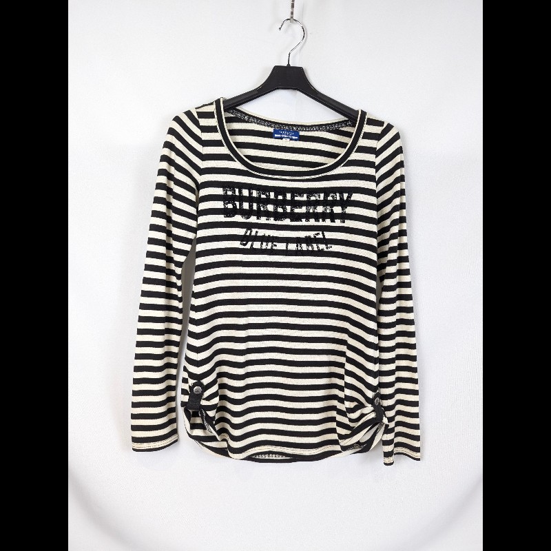 莉亞精品♡Burberry 黑白條紋長袖上衣 尺碼38 二手美品-0