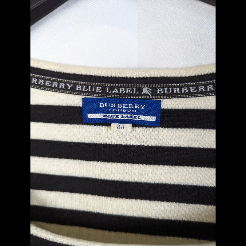 莉亞精品♡Burberry 黑白條紋長袖上衣 尺碼38 二手美品-2