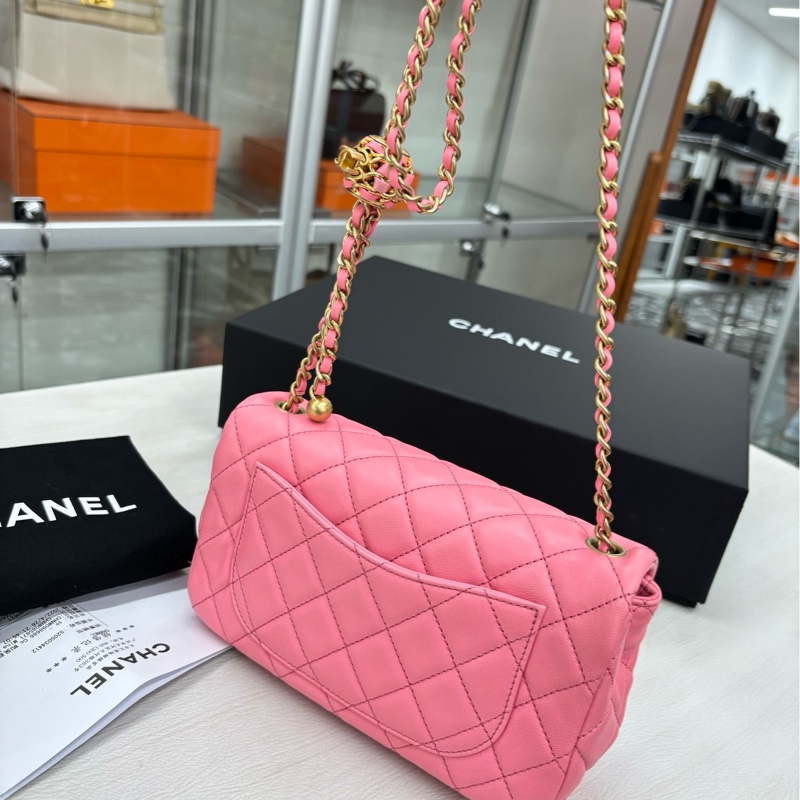 【99新】 Chanel 22S芯片 奶昔粉核桃金球 大mini 迷你單肩包-3