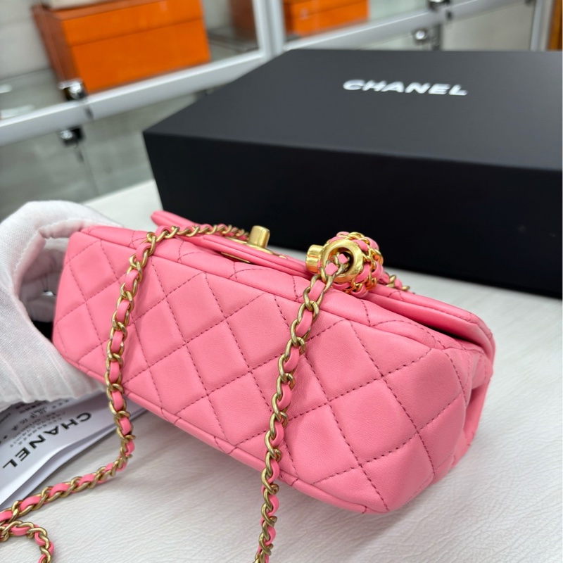 【99新】 Chanel 22S芯片 奶昔粉核桃金球 大mini 迷你單肩包-5