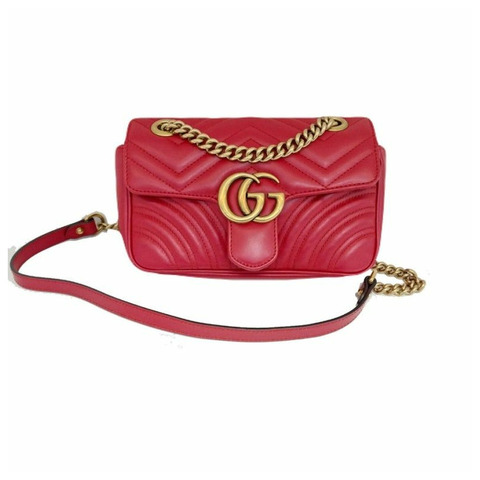 GUCCI Gucci GG Marmont 迷你皮革肩背包 紅色 446744 DTDIT 6433 絎縫鏈條包