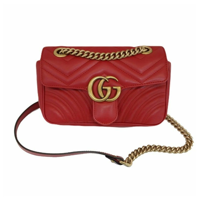 【包稅】GUCCI Gucci GG Marmont 迷你皮革肩背包 紅色 446744 DTDIT 6433 絎縫鏈條包-1