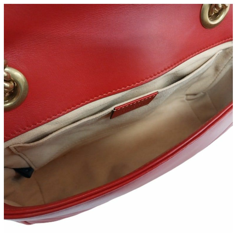 【包稅】GUCCI Gucci GG Marmont 迷你皮革肩背包 紅色 446744 DTDIT 6433 絎縫鏈條包-2