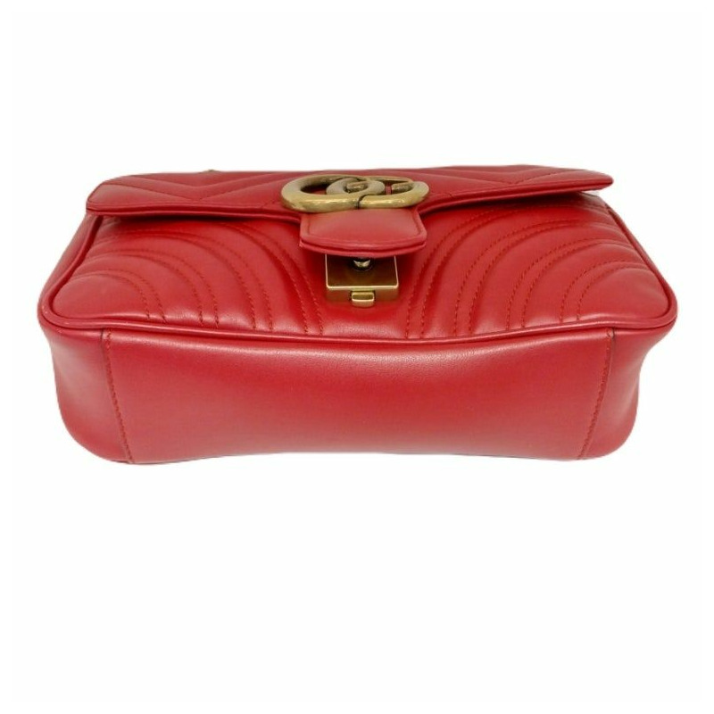 【包稅】GUCCI Gucci GG Marmont 迷你皮革肩背包 紅色 446744 DTDIT 6433 絎縫鏈條包-7