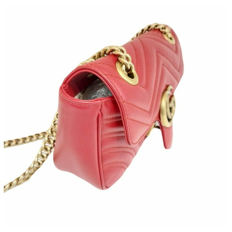 【包稅】GUCCI Gucci GG Marmont 迷你皮革肩背包 紅色 446744 DTDIT 6433 絎縫鏈條包-8