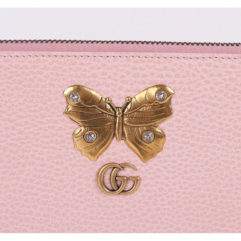 【包稅】GUCCI 粉紅色皮革蝴蝶手拿包-1