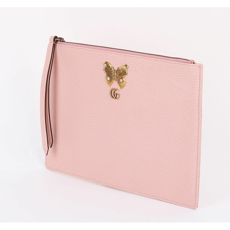 【包稅】GUCCI 粉紅色皮革蝴蝶手拿包-2