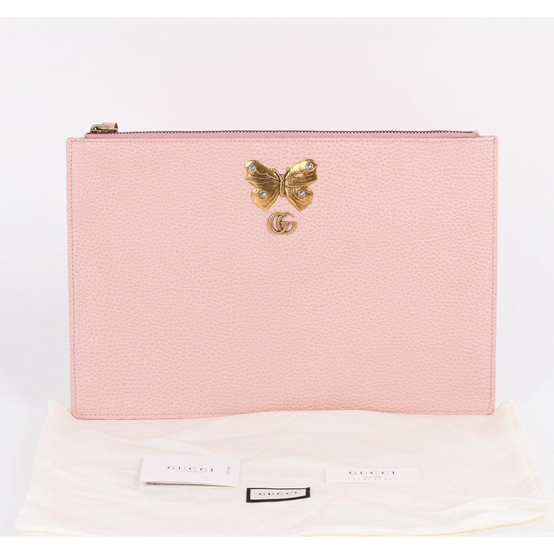 【包稅】GUCCI 粉紅色皮革蝴蝶手拿包-9
