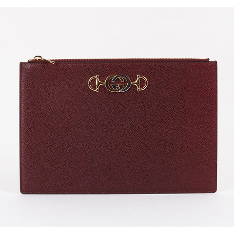 GUCCI 酒紅色 Jumi 中型皮革手拿包