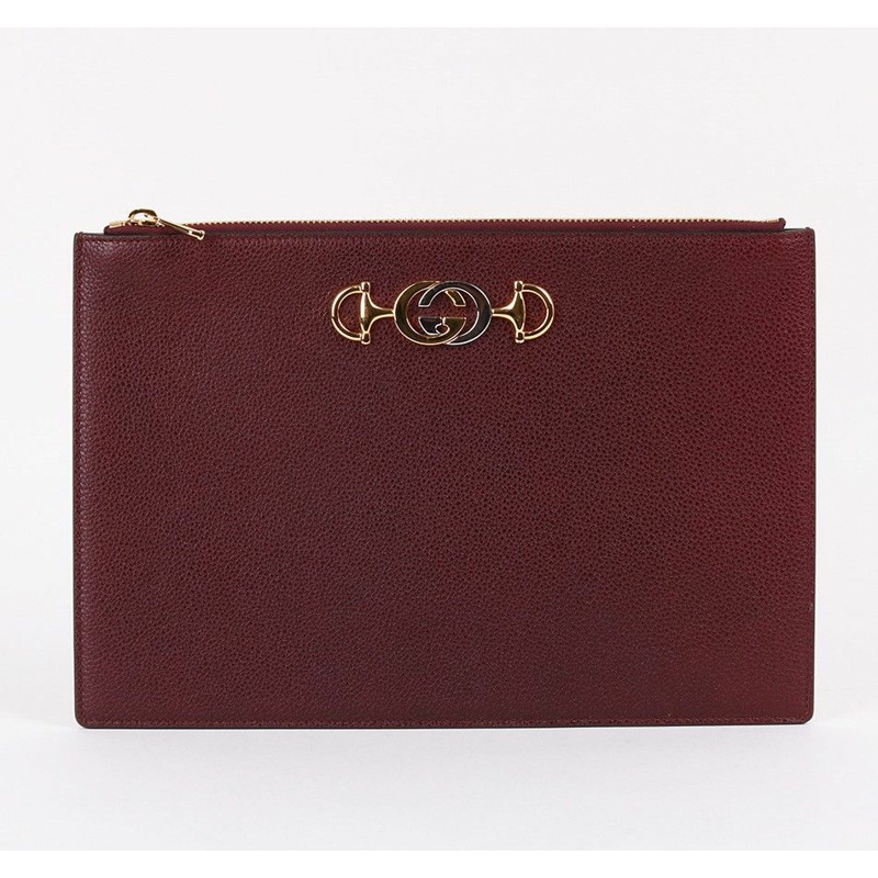 【包稅】GUCCI 酒紅色 Jumi 中型皮革手拿包-0