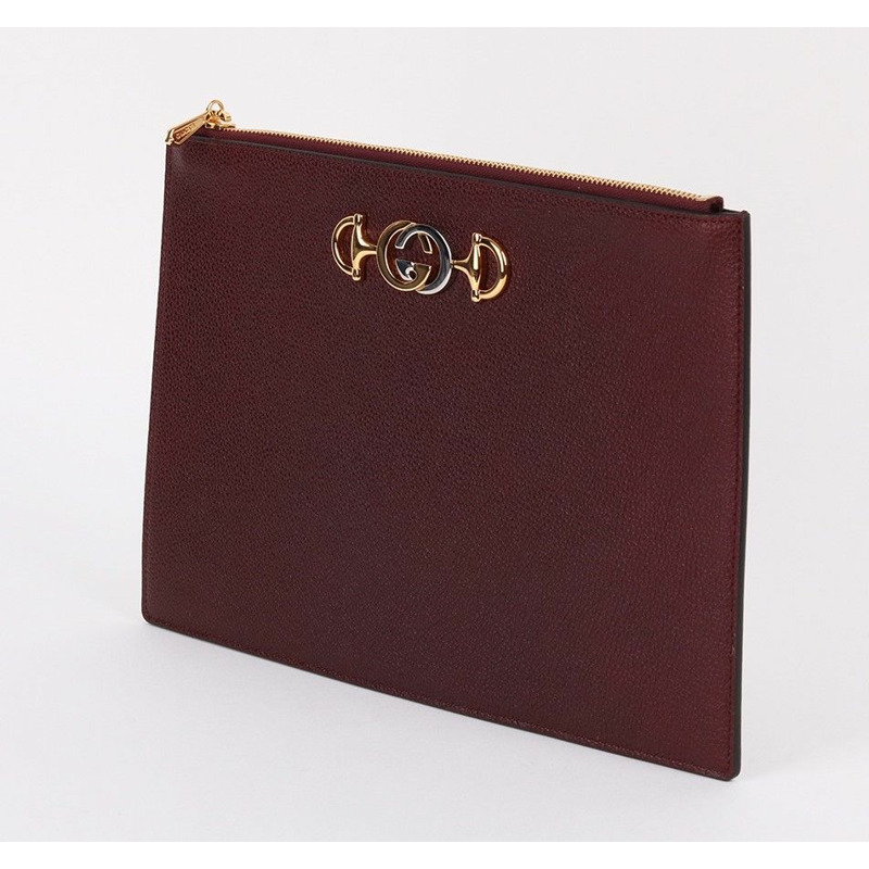【包稅】GUCCI 酒紅色 Jumi 中型皮革手拿包-2