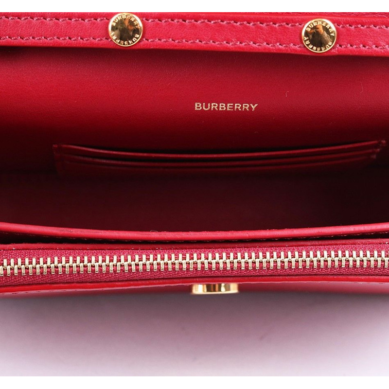 【包稅】BURBERRY 復古格紋紅色迷你鏈條單肩包-4