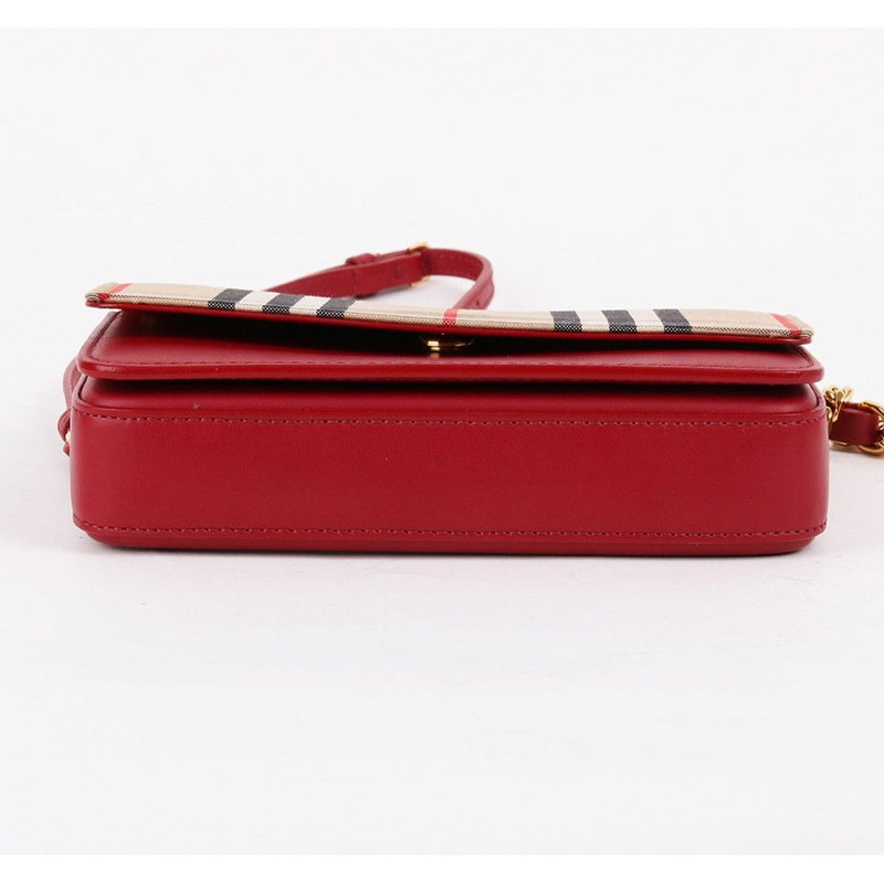 【包稅】BURBERRY 復古格紋紅色迷你鏈條單肩包-5