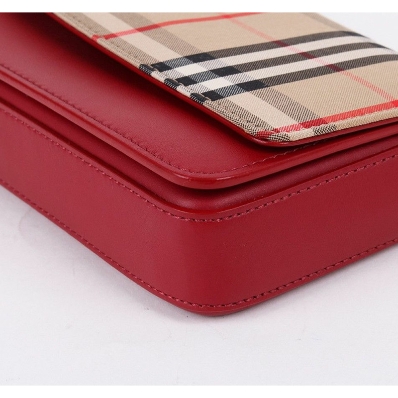 【包稅】BURBERRY 復古格紋紅色迷你鏈條單肩包-6