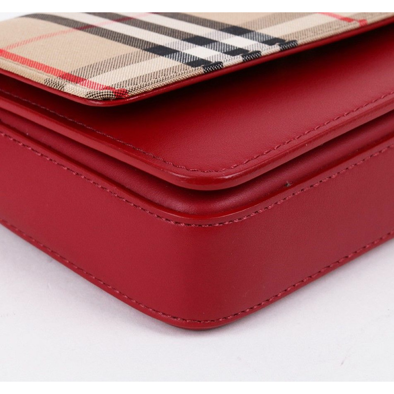 【包稅】BURBERRY 復古格紋紅色迷你鏈條單肩包-7