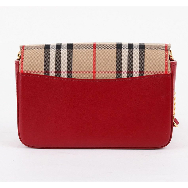 【包稅】BURBERRY 復古格紋紅色迷你鏈條單肩包-8