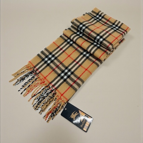 莉亞精品♡Burberry 駝色黑白格紋圍巾 二手