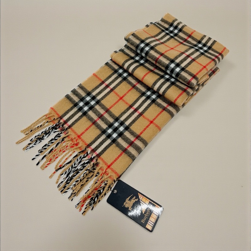 莉亞精品♡Burberry 駝色黑白格紋圍巾 二手-0