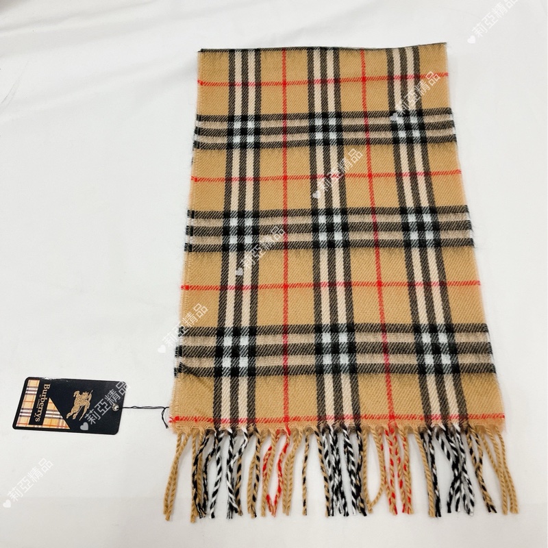 莉亞精品♡Burberry 駝色黑白格紋圍巾 二手-2