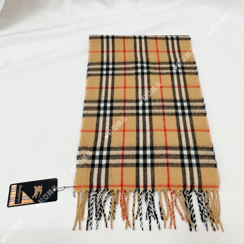 莉亞精品♡Burberry 駝色黑白格紋圍巾 二手-3