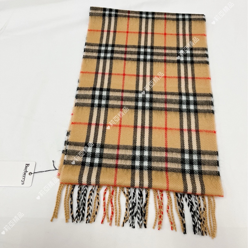 莉亞精品♡Burberry 駝色黑白格紋圍巾 二手-4