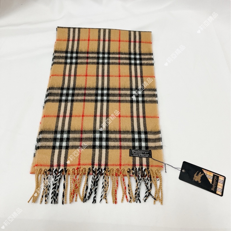 莉亞精品♡Burberry 駝色黑白格紋圍巾 二手-5