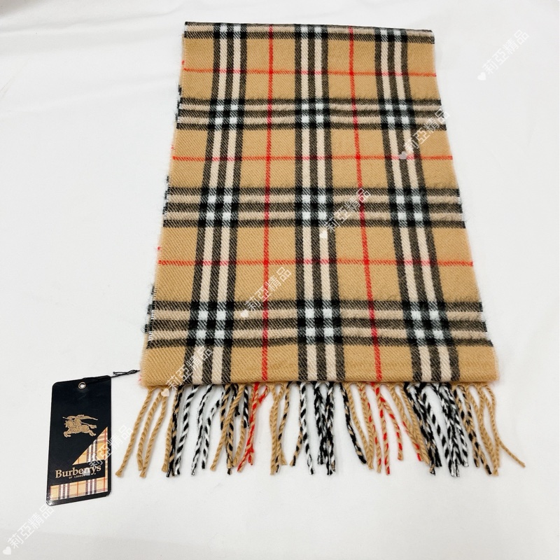 莉亞精品♡Burberry 駝色黑白格紋圍巾 二手-7