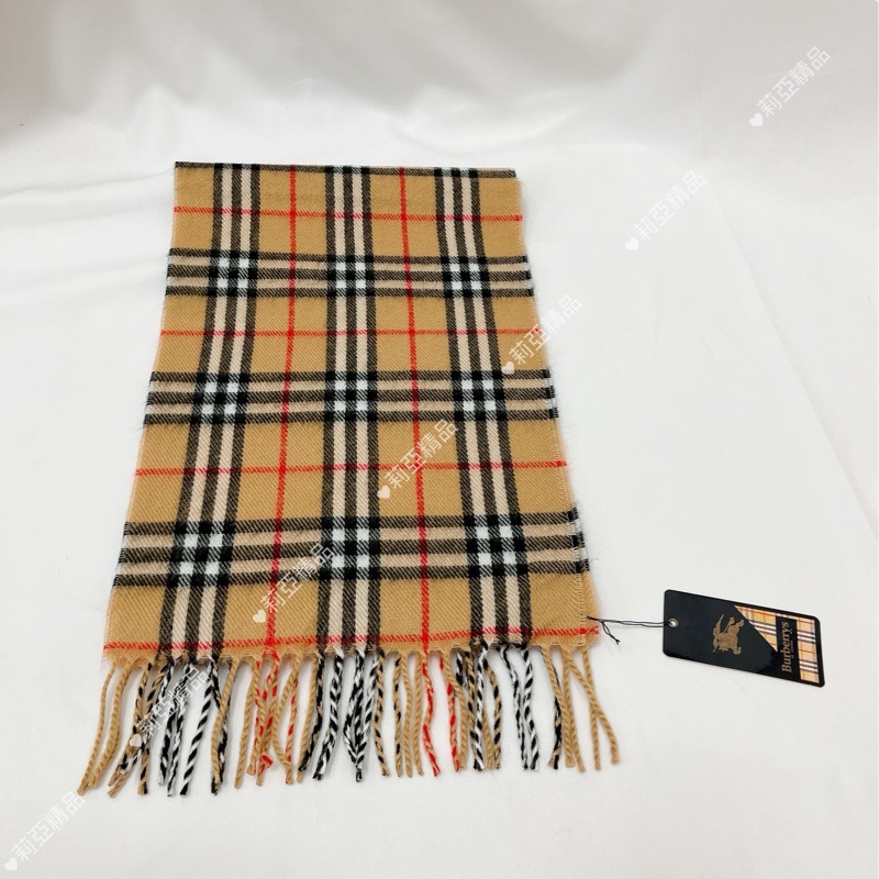 莉亞精品♡Burberry 駝色黑白格紋圍巾 二手-8