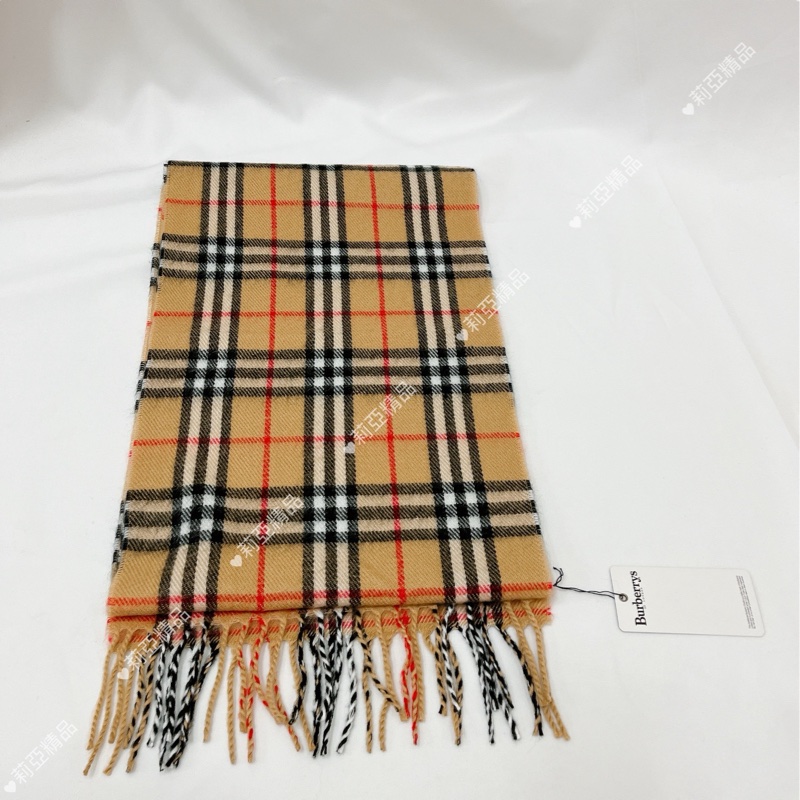 莉亞精品♡Burberry 駝色黑白格紋圍巾 二手-9