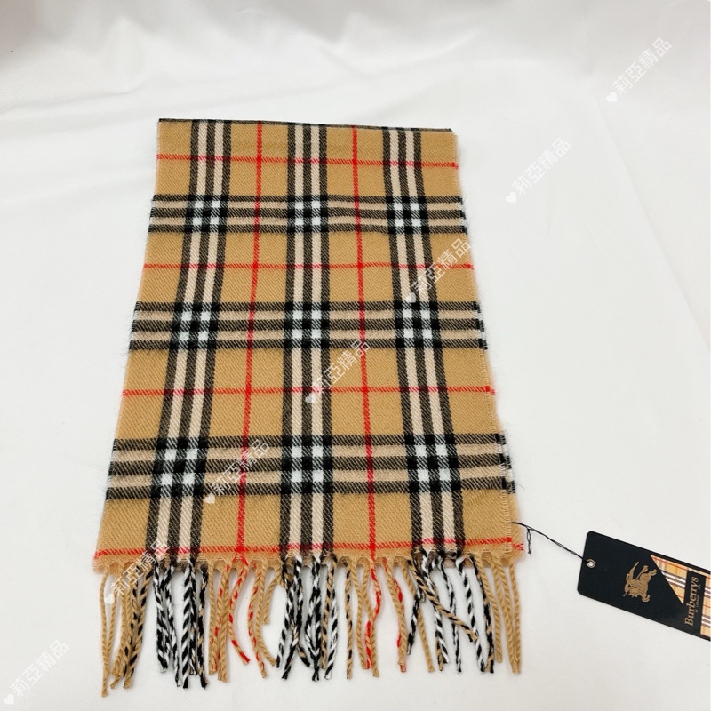 莉亞精品♡Burberry 駝色黑白格紋圍巾 二手-10
