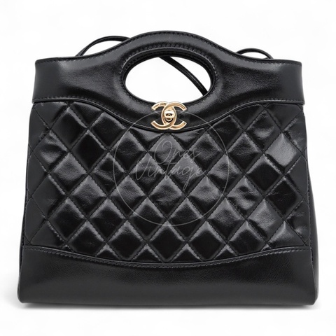 中古 CHANEL 香奈兒 31Bag 金扣鏈帶肩背袋  Mini 22cm 牛皮皮革 黑色 晶片開 金扣 菱格紋