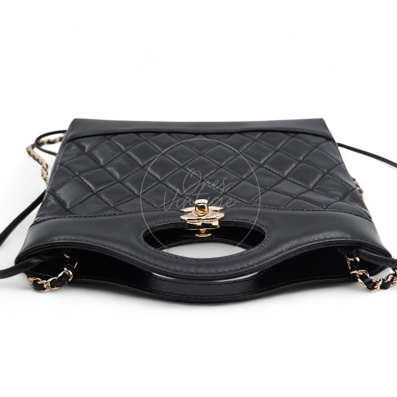 中古 CHANEL 香奈兒 31Bag 金扣鏈帶肩背袋 Mini 22cm 牛皮皮革 黑色 晶片開 金扣 菱格紋-4