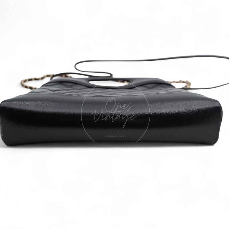 中古 CHANEL 香奈兒 31Bag 金扣鏈帶肩背袋 Mini 22cm 牛皮皮革 黑色 晶片開 金扣 菱格紋-5