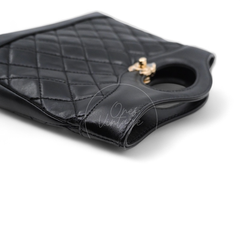 中古 CHANEL 香奈兒 31Bag 金扣鏈帶肩背袋 Mini 22cm 牛皮皮革 黑色 晶片開 金扣 菱格紋-6