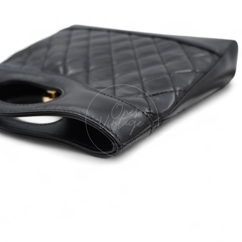 中古 CHANEL 香奈兒 31Bag 金扣鏈帶肩背袋 Mini 22cm 牛皮皮革 黑色 晶片開 金扣 菱格紋-9