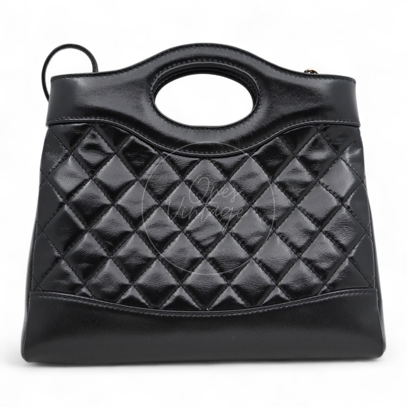 中古 CHANEL 香奈兒 31Bag 金扣鏈帶肩背袋 Mini 22cm 牛皮皮革 黑色 晶片開 金扣 菱格紋-11