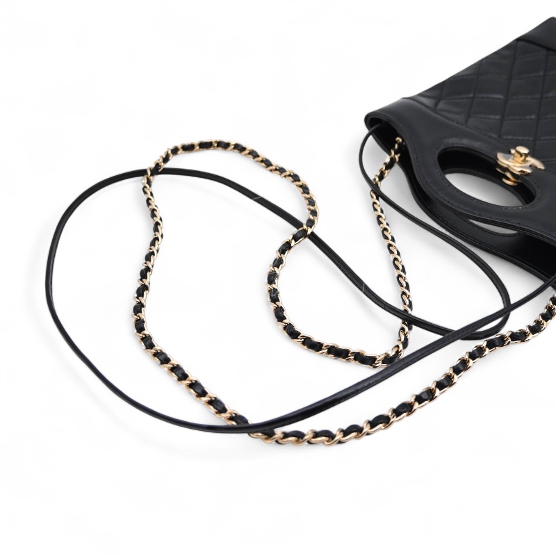 中古 CHANEL 香奈兒 31Bag 金扣鏈帶肩背袋 Mini 22cm 牛皮皮革 黑色 晶片開 金扣 菱格紋-23